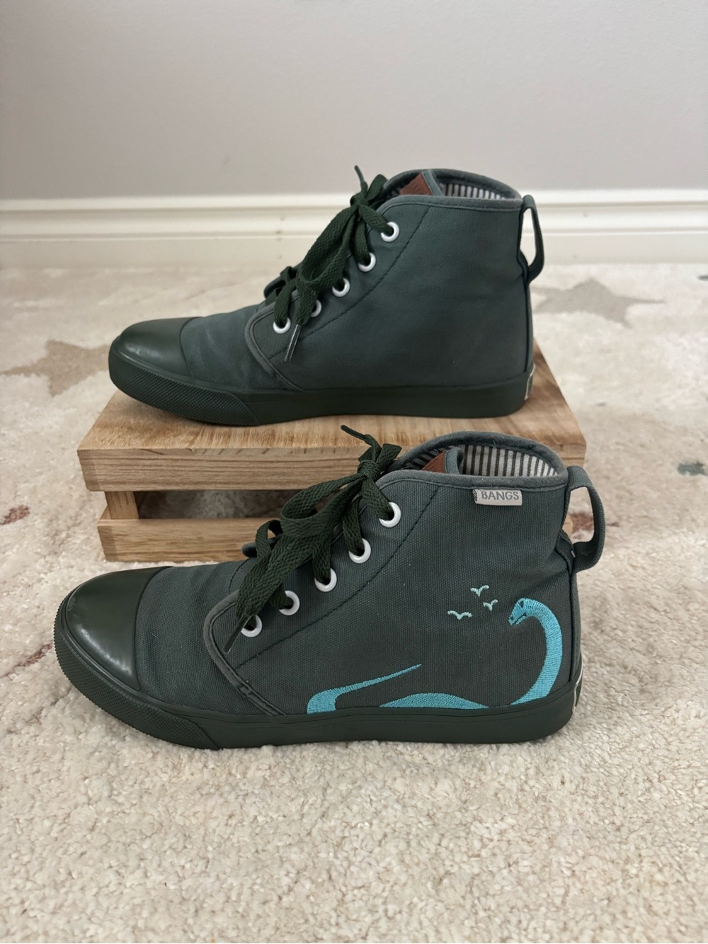 BANGS Shoes Loch Ness Monster Embroidered High Top Canvas Sneakers W6.5 / M5